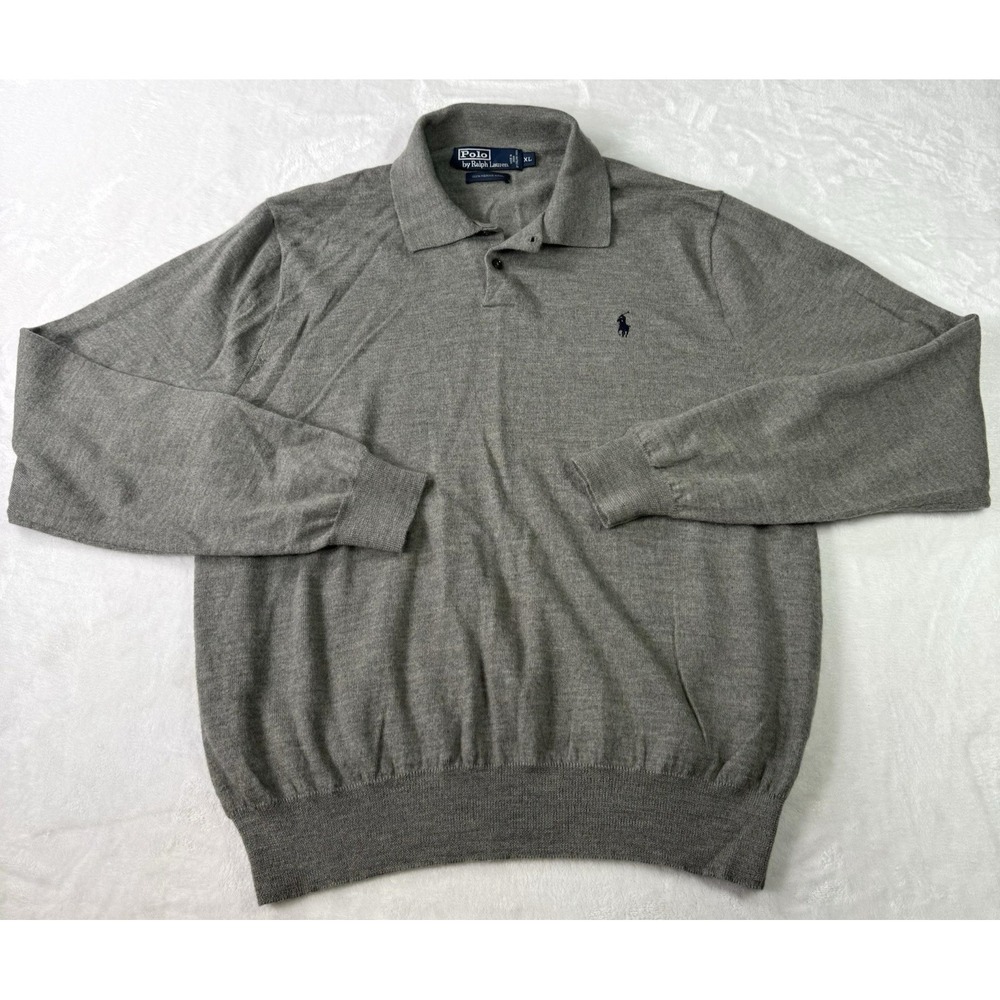 Polo‎ Ralph Lauren Polo Sweater Shirt Mens XL Gray 100% Merion Wool Knit Soft